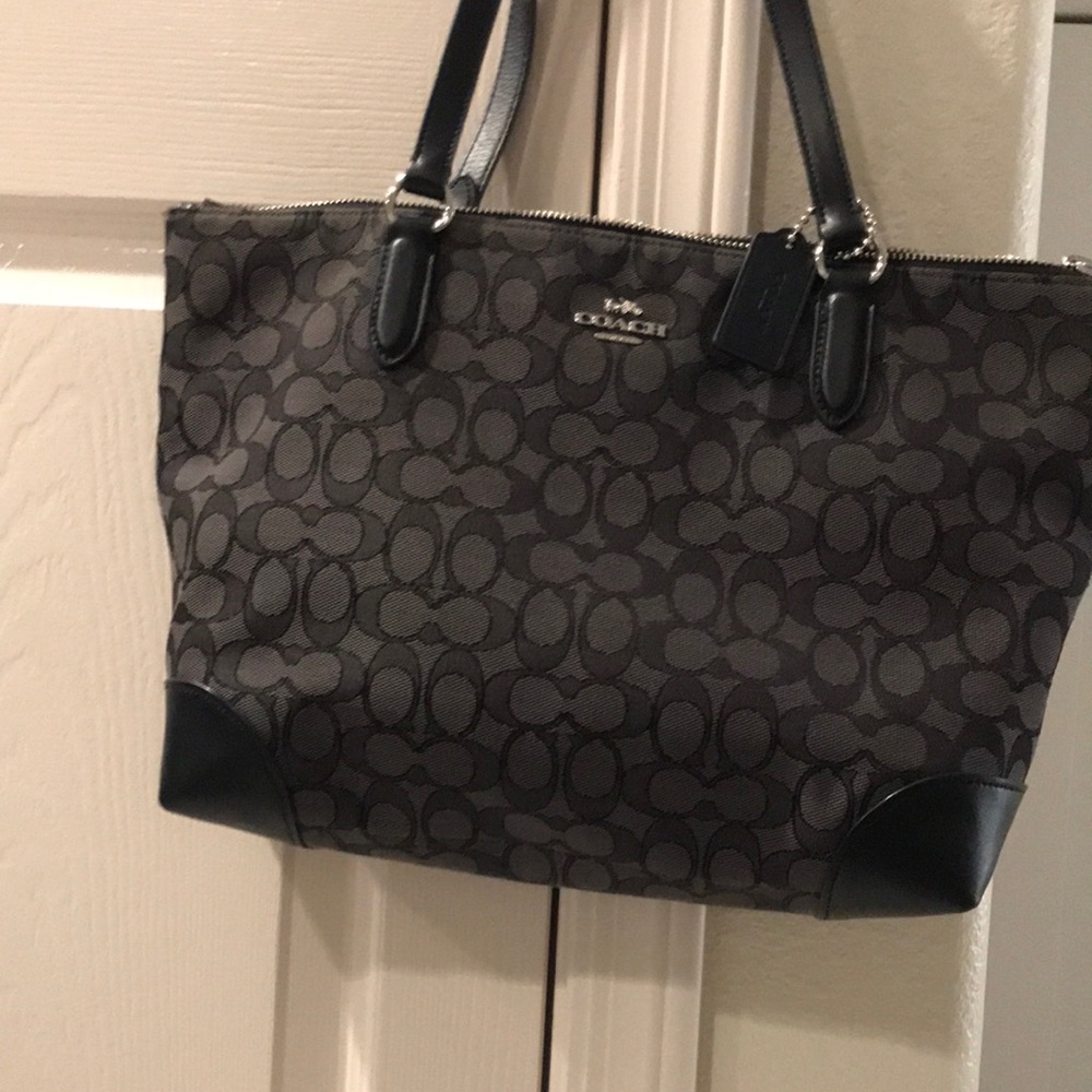 Coach Signature Jacquard Tote Bag in Charcoal/Black